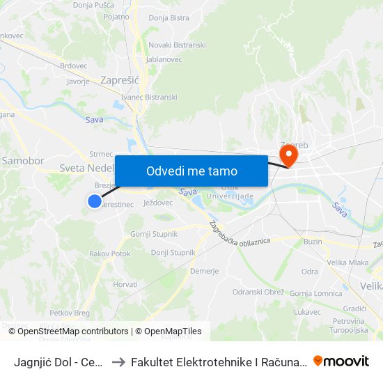 Jagnjić Dol - Centar to Fakultet Elektrotehnike I Računarstva map