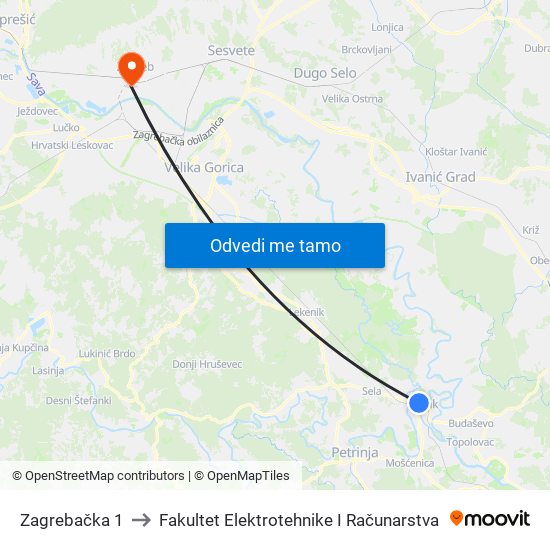 Zagrebačka 1 to Fakultet Elektrotehnike I Računarstva map