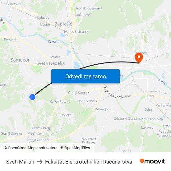 Sveti Martin to Fakultet Elektrotehnike I Računarstva map