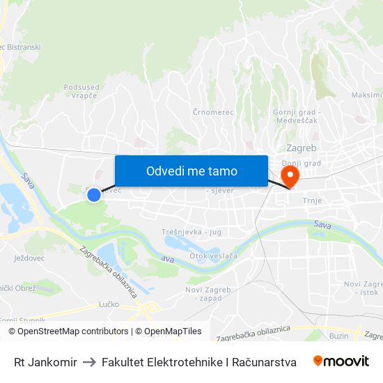 Rt Jankomir to Fakultet Elektrotehnike I Računarstva map