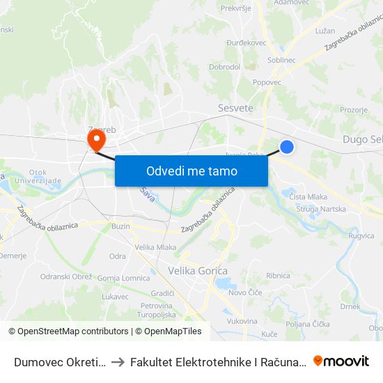 Dumovec Okretište to Fakultet Elektrotehnike I Računarstva map
