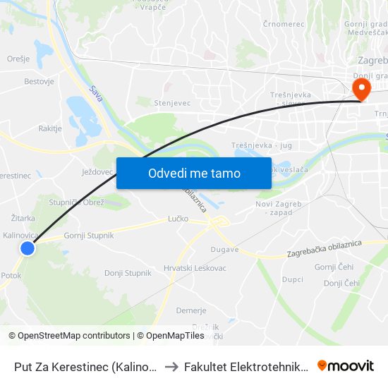 Put Za Kerestinec (Kalinovica/Rezborišće) to Fakultet Elektrotehnike I Računarstva map