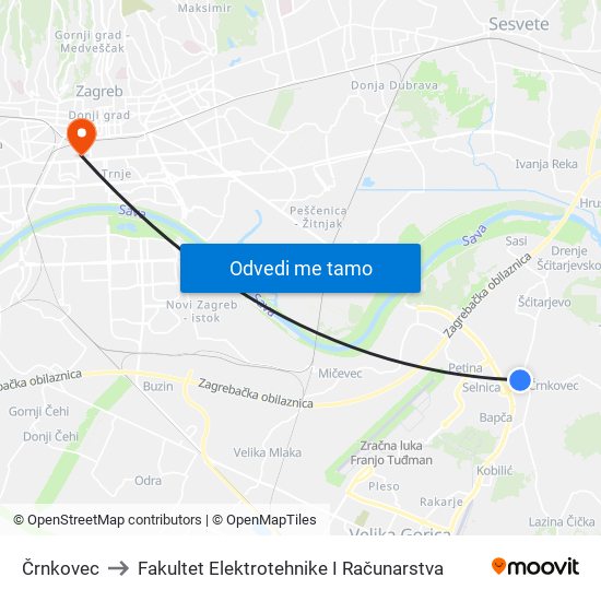 Črnkovec to Fakultet Elektrotehnike I Računarstva map