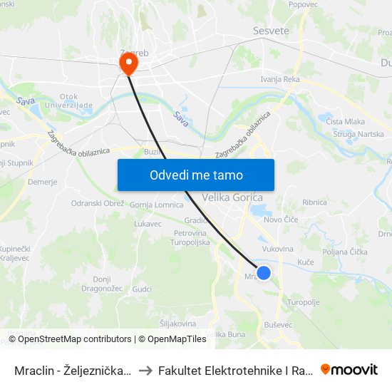 Mraclin - Željeznička Stanica to Fakultet Elektrotehnike I Računarstva map