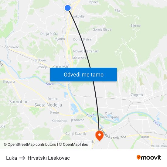 Luka to Hrvatski Leskovac map