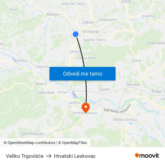 Veliko Trgovišće to Hrvatski Leskovac map