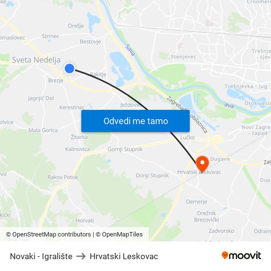 Novaki - Igralište to Hrvatski Leskovac map