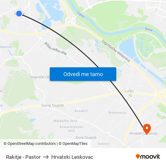 Rakitje - Pastor to Hrvatski Leskovac map