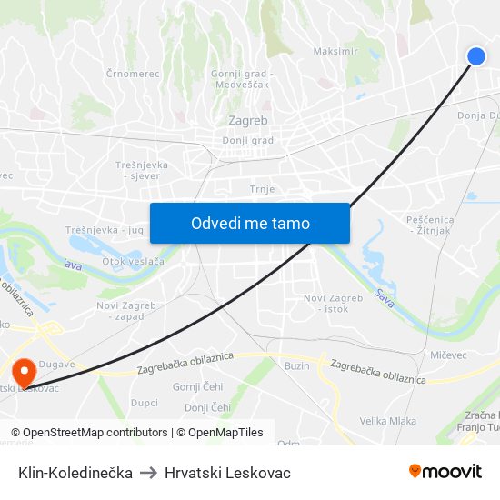 Klin-Koledinečka to Hrvatski Leskovac map