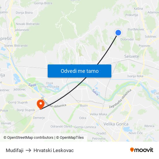 Mudifaji to Hrvatski Leskovac map