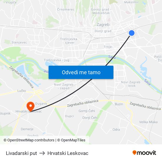 Livadarski put to Hrvatski Leskovac map