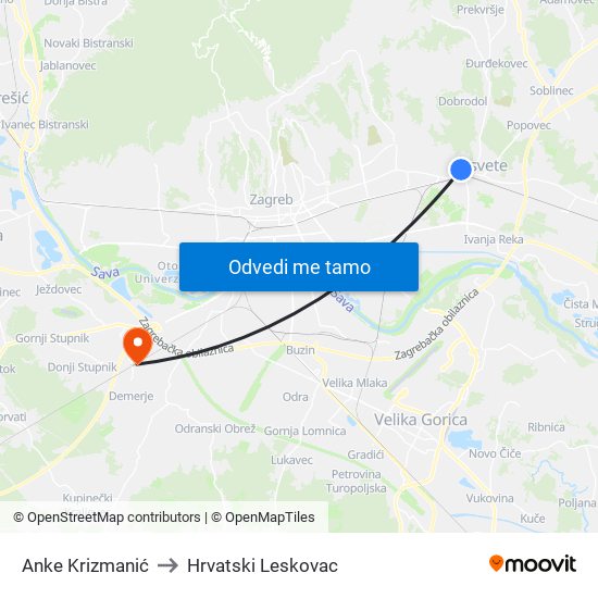 Anke Krizmanić to Hrvatski Leskovac map
