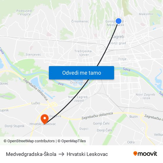 Medvedgradska-Škola to Hrvatski Leskovac map