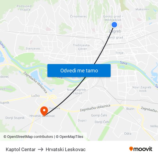Kaptol Centar to Hrvatski Leskovac map