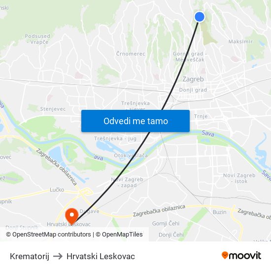 Krematorij to Hrvatski Leskovac map