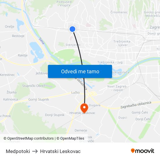 Medpotoki to Hrvatski Leskovac map