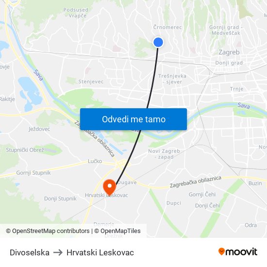Divoselska to Hrvatski Leskovac map