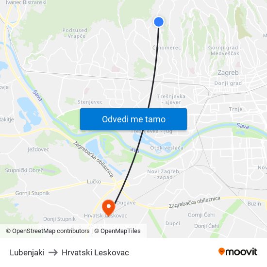Lubenjaki to Hrvatski Leskovac map
