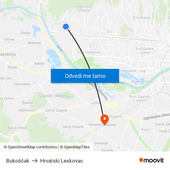 Bukoščak to Hrvatski Leskovac map