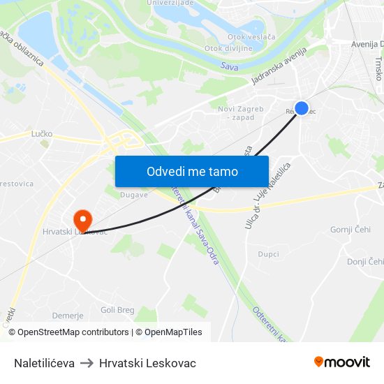 Naletilićeva to Hrvatski Leskovac map