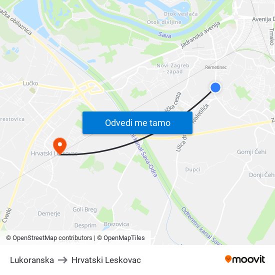 Lukoranska to Hrvatski Leskovac map
