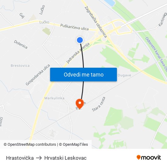 Hrastovička to Hrvatski Leskovac map