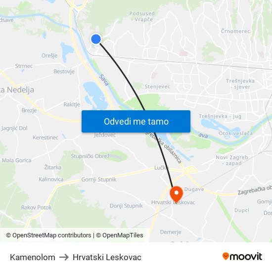 Kamenolom to Hrvatski Leskovac map