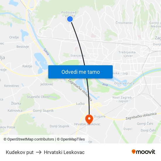 Kudekov put to Hrvatski Leskovac map