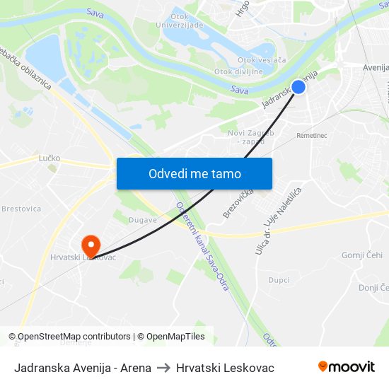 Jadranska Avenija - Arena to Hrvatski Leskovac map