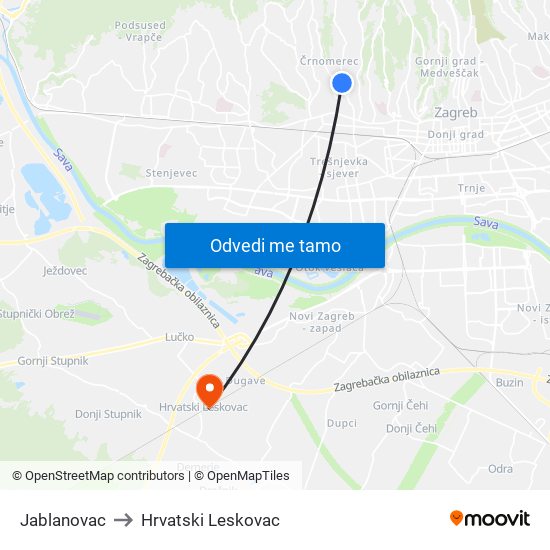 Jablanovac to Hrvatski Leskovac map