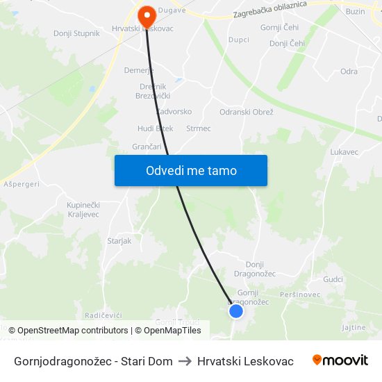 Gornjodragonožec - Stari Dom to Hrvatski Leskovac map