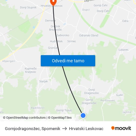 Gornjodragonožec, Spomenik to Hrvatski Leskovac map