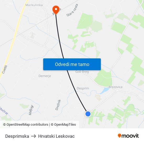 Desprimska to Hrvatski Leskovac map