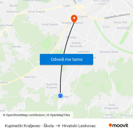 Kupinečki Kraljevec - Škola to Hrvatski Leskovac map