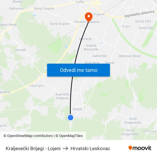 Kraljevečki Brijegi - Lojeni to Hrvatski Leskovac map