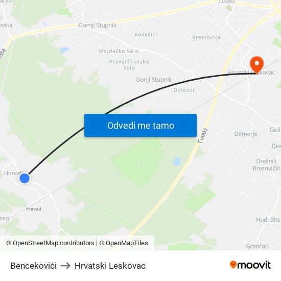 Bencekovići to Hrvatski Leskovac map
