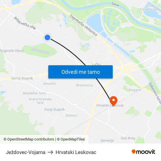 Ježdovec-Vojarna to Hrvatski Leskovac map