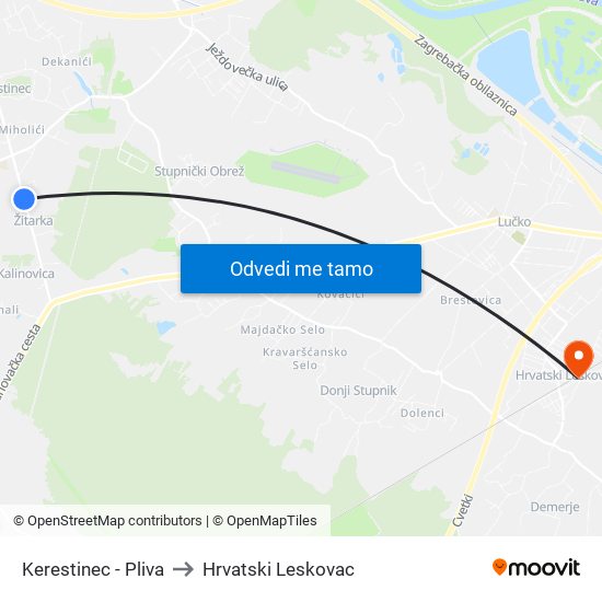 Kerestinec - Pliva to Hrvatski Leskovac map