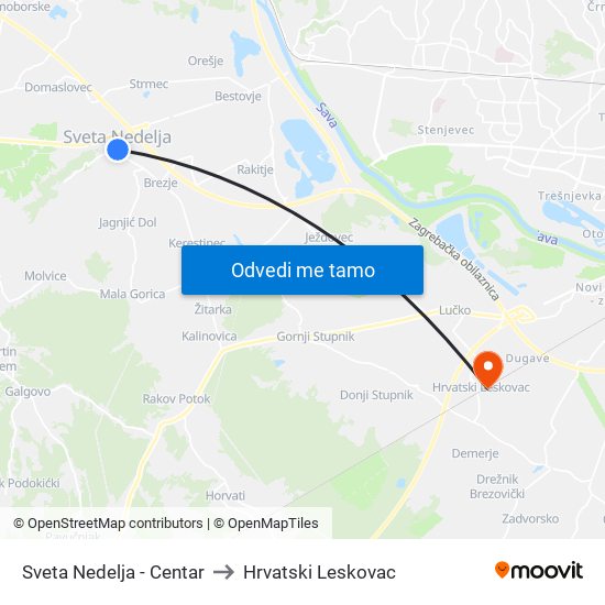 Sveta Nedelja - Centar to Hrvatski Leskovac map