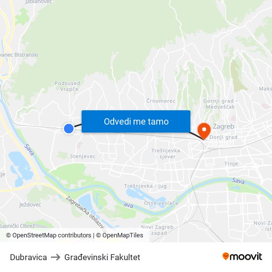 Dubravica to Građevinski Fakultet map