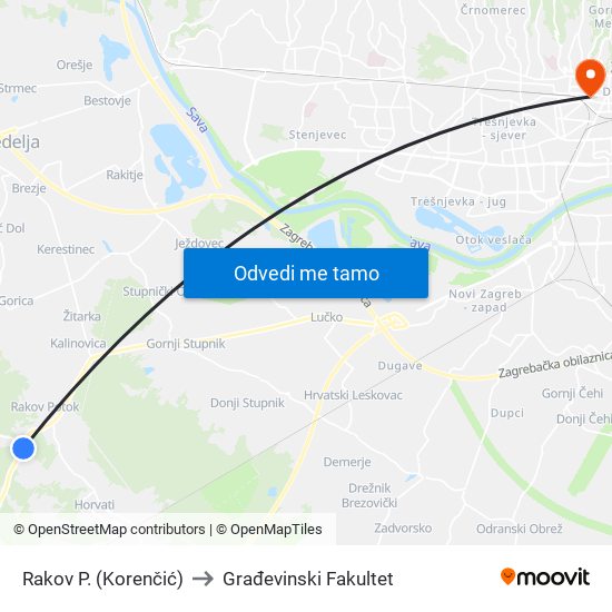 Rakov P. (Korenčić) to Građevinski Fakultet map