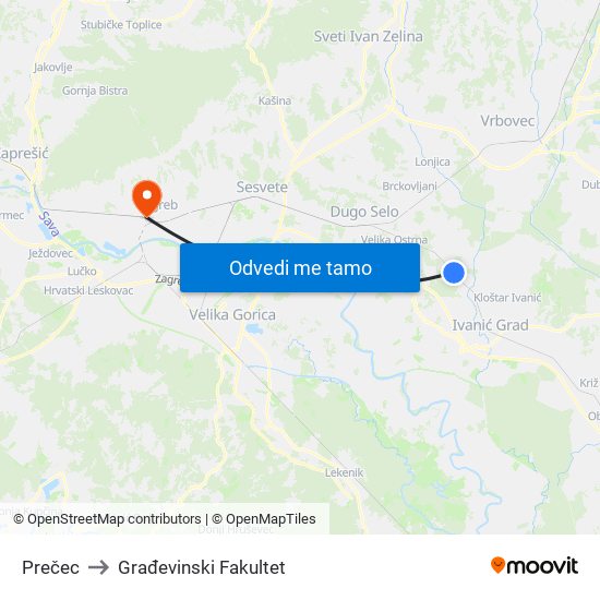 Prečec to Građevinski Fakultet map