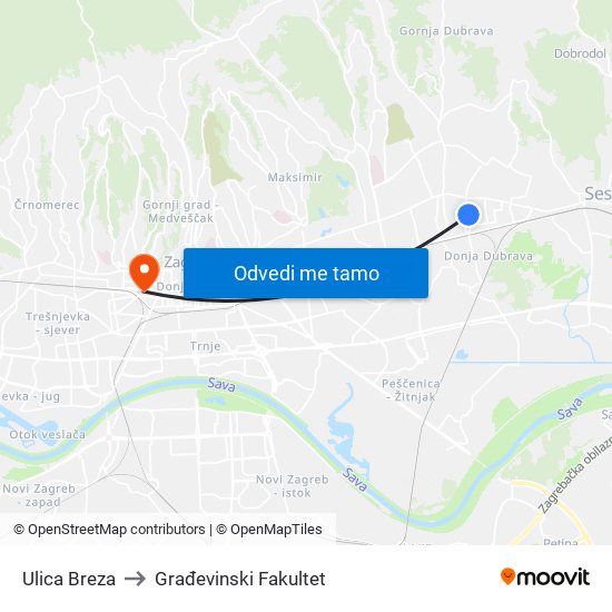 Ulica Breza to Građevinski Fakultet map