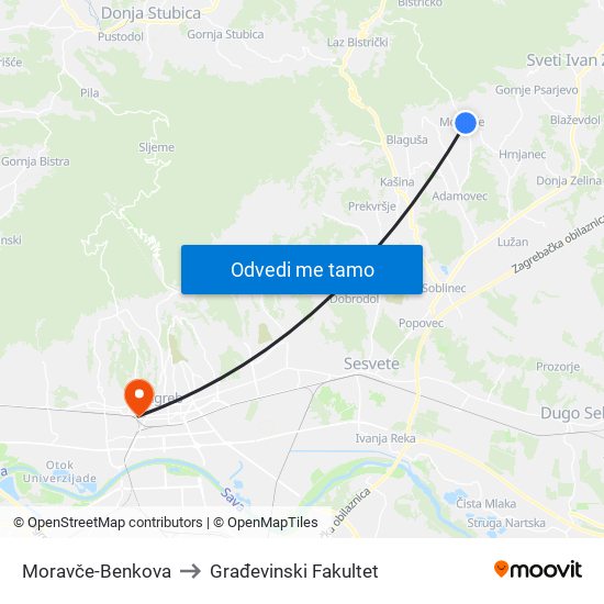 Moravče-Benkova to Građevinski Fakultet map