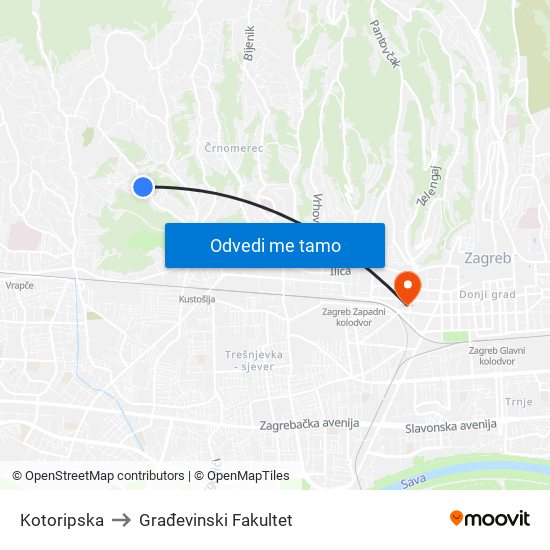 Kotoripska to Građevinski Fakultet map