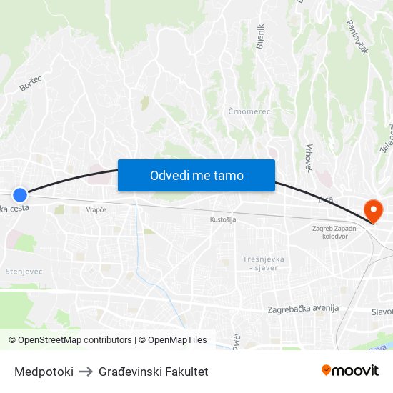 Medpotoki to Građevinski Fakultet map