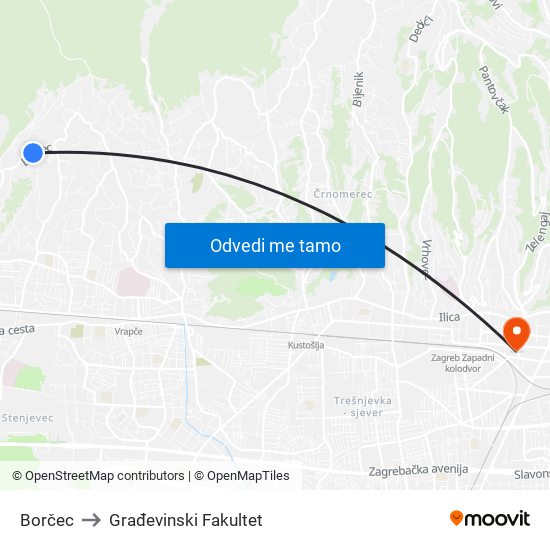 Borčec to Građevinski Fakultet map