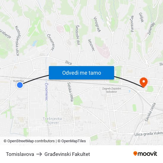 Tomislavova to Građevinski Fakultet map