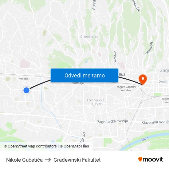 Nikole Gučetića to Građevinski Fakultet map