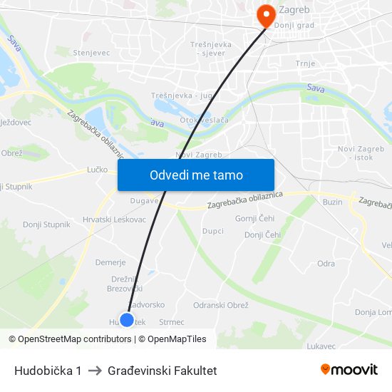 Hudobička 1 to Građevinski Fakultet map